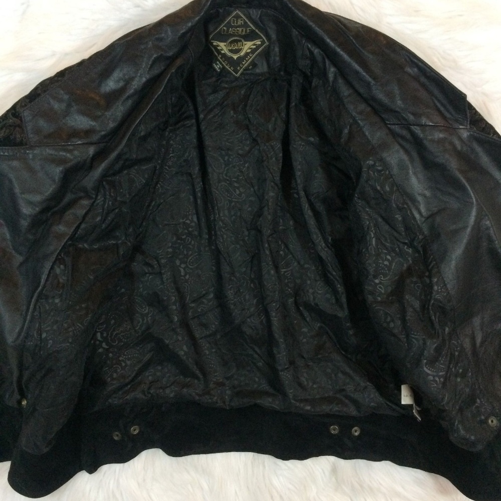 Vintage 80's Black Cropped Leather Jacket Floral - Picture 7 of 8